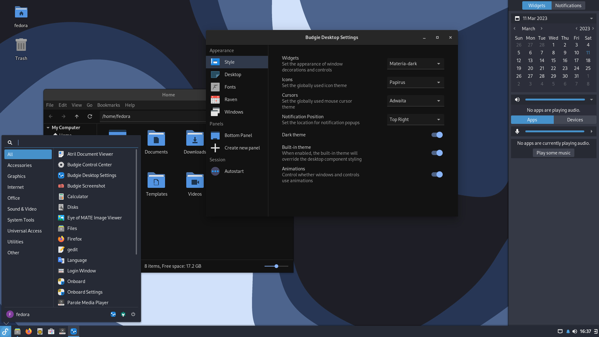 Captura de pantalla de l'escriptori Budgie